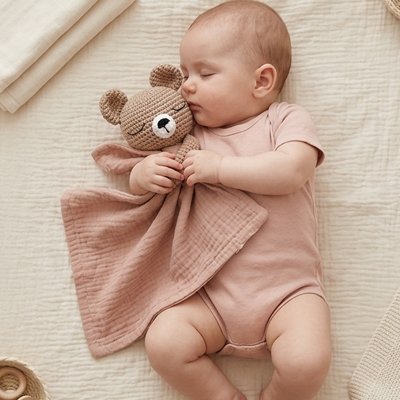 Bébé calme colle doudou ourson kaki