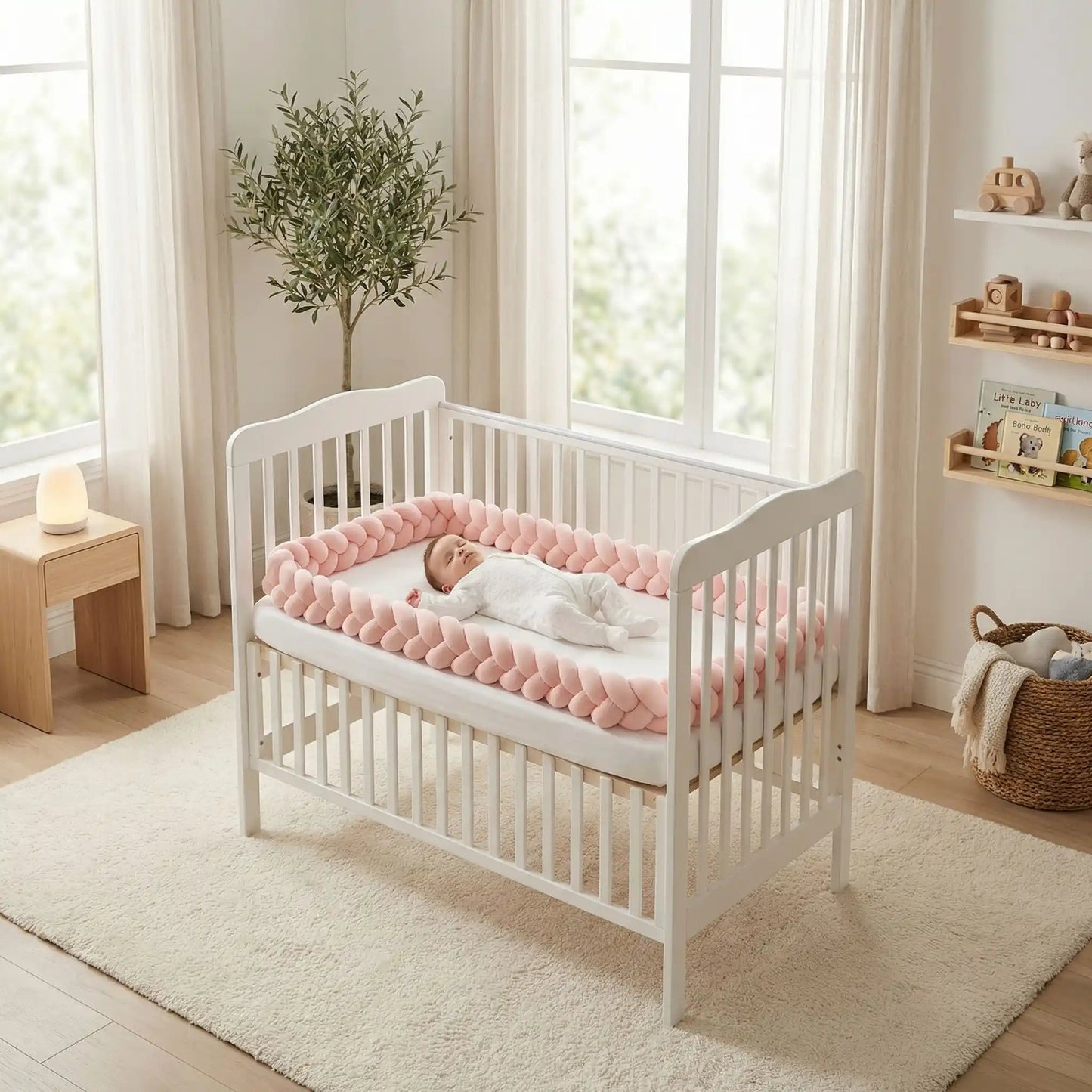 Bébé endormi et paisible avec tresse de lit pour bébé