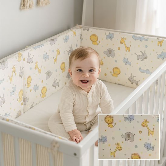 Bébé heureux et apaiser avec tour de lit