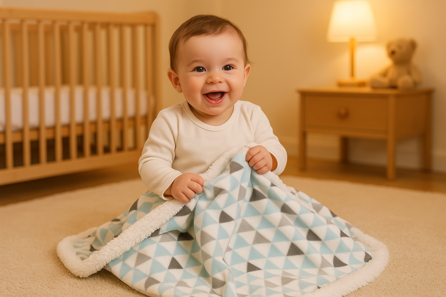 Bébé jouant avec la couverture bébé