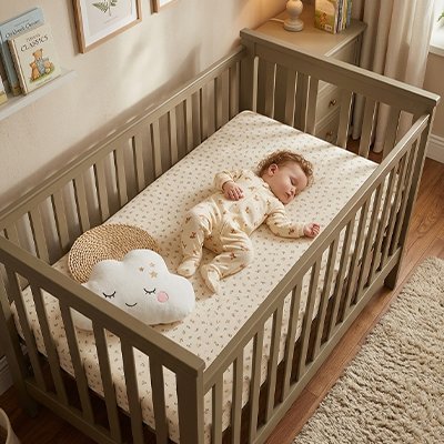 Bébé sur drap housse lit bébé doux