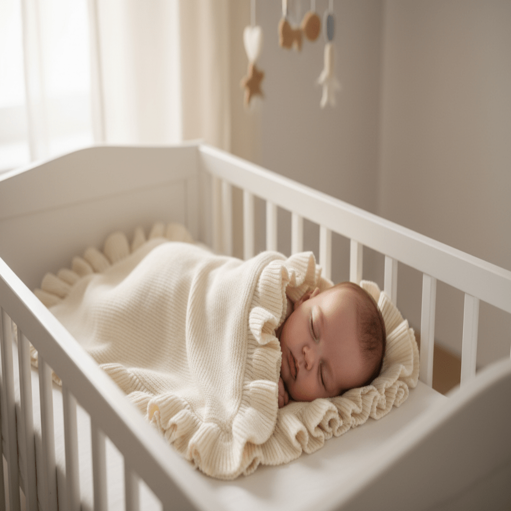 COUVERTURE BEBE TRICOT AVEC BEBE DORT PAISIBLEMENT