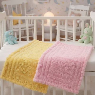 ENSEMBLE COUVERTURE BEBE ROSE ET JAUNE DOUCE