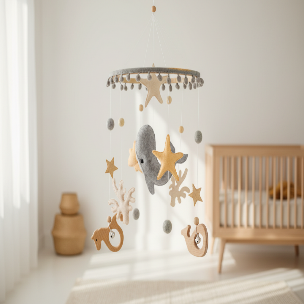 Mobile bébé béluga et hippocampes magique
