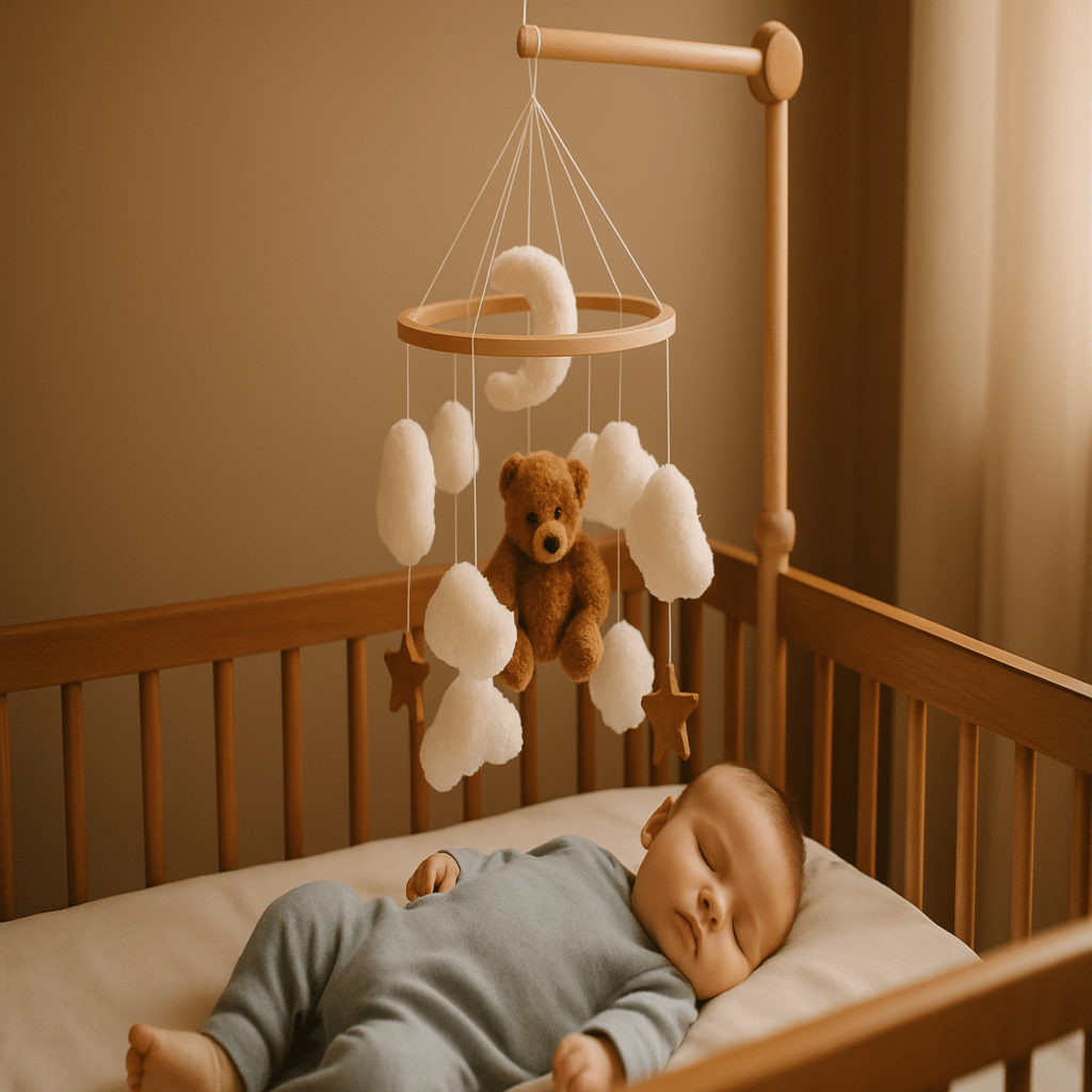 Mobile bébé ourson brun féerique