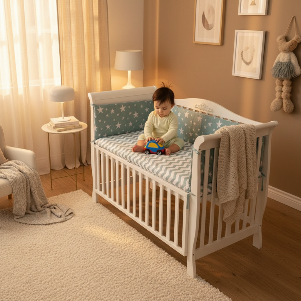 Tour de lit bébé étoiles bleues - Chambre chaleureuse avec bébé