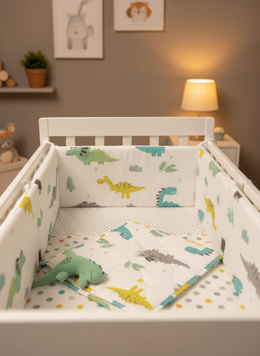 Tour de lit dinosaures jaune colorés