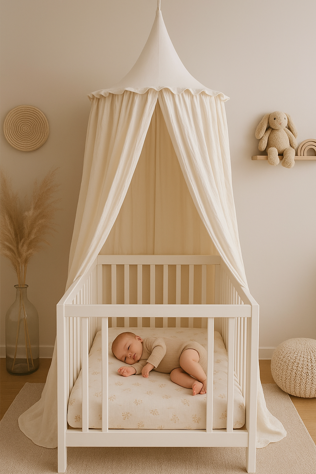 ambiance calme pour bebe avec ciel de lit
