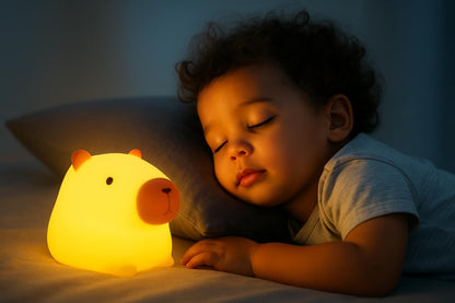 bébé  endormie  avec  veilleuse capybara