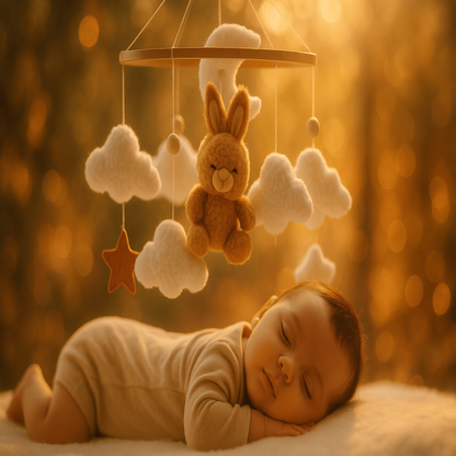 Bébé apaiser avec mobile bébé lapin brun 