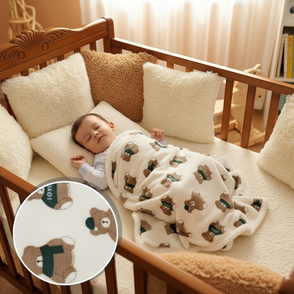 Bébé avec couverture à oursons