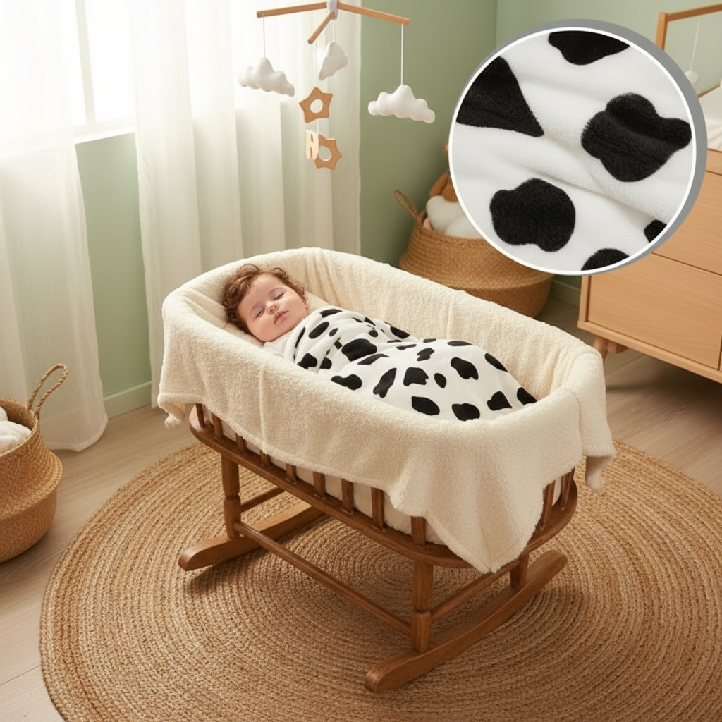 Bébé avec couverture à taches noires