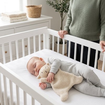 BEBE AVEC DOUDOU MOUTON DOUX