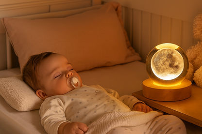 Bébé avec sucette et lampe lune