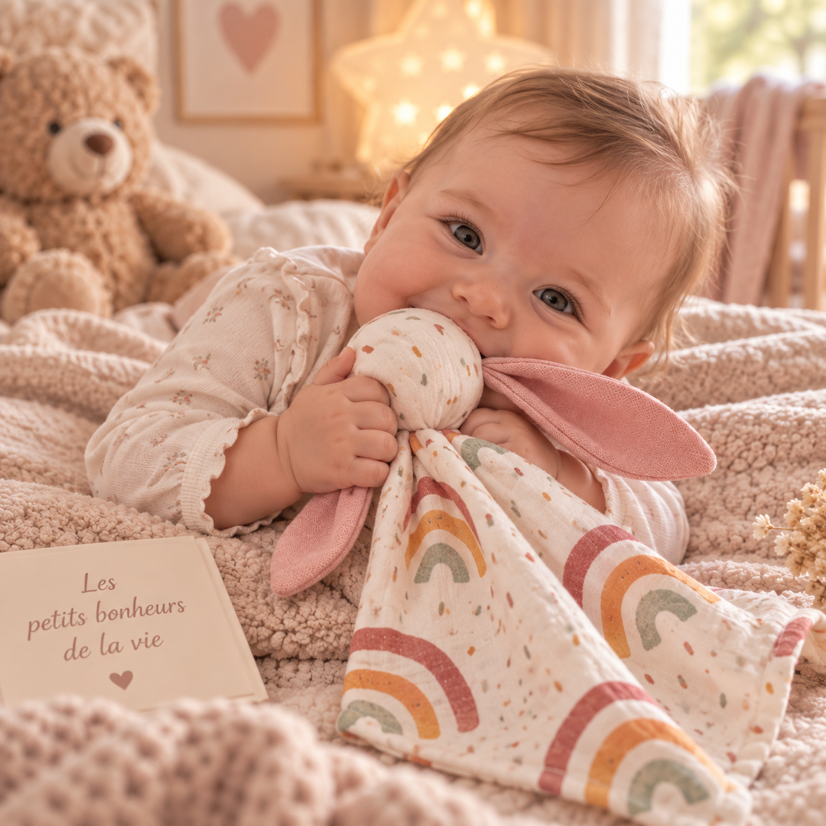 BEBE CALINE DOUDOU BEBE LAPIN  DANS CHAMBRE CHALEUREUSE