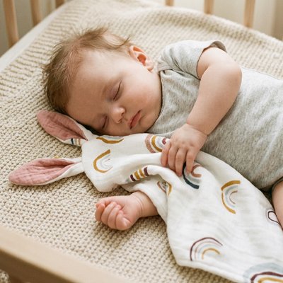 Bébé colle doudou lapin arc en ciel 