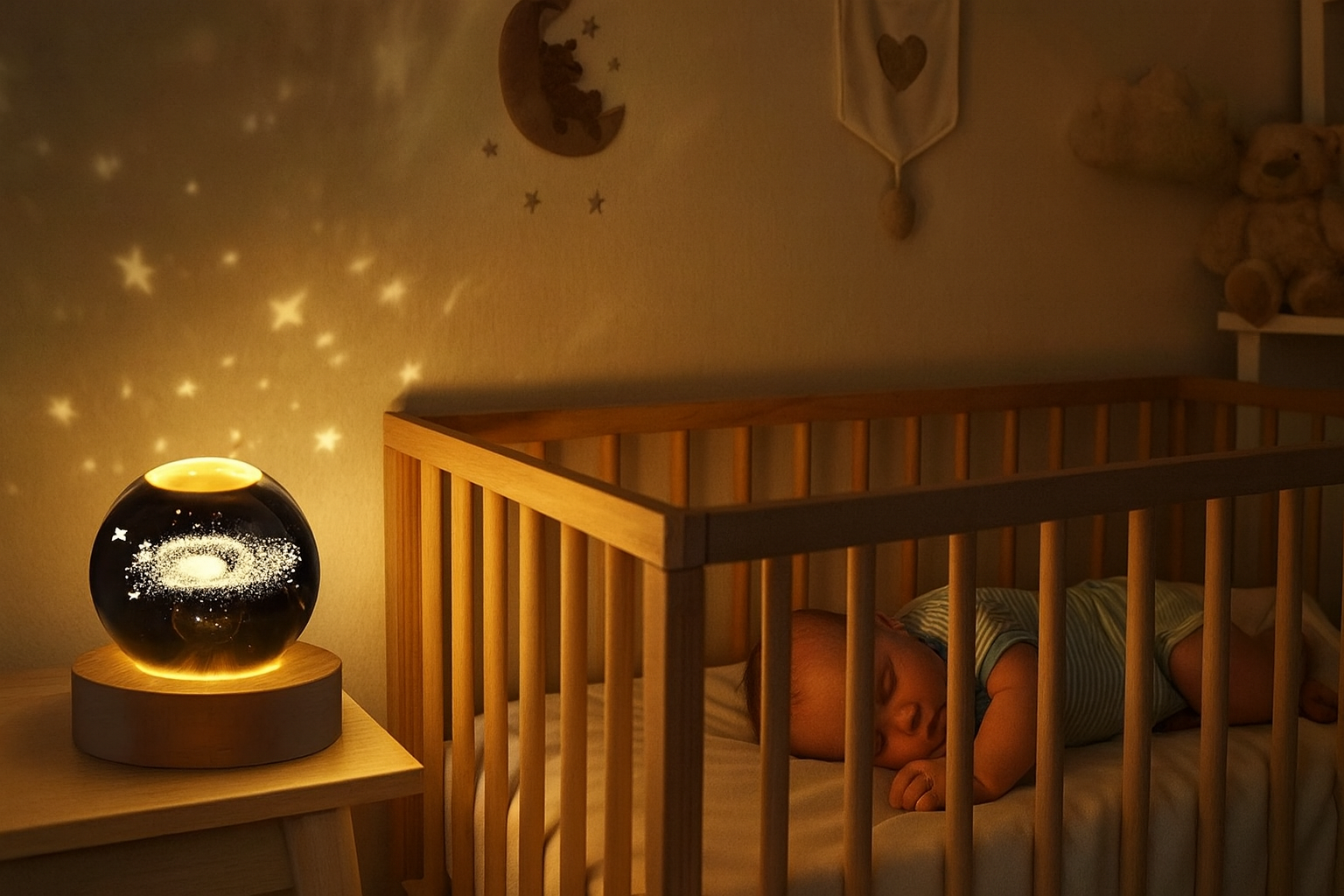 Bébé dormant avec veilleuse galaxie