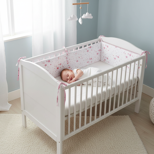 Bébé dormant paisiblement avec tour de lit étoilé