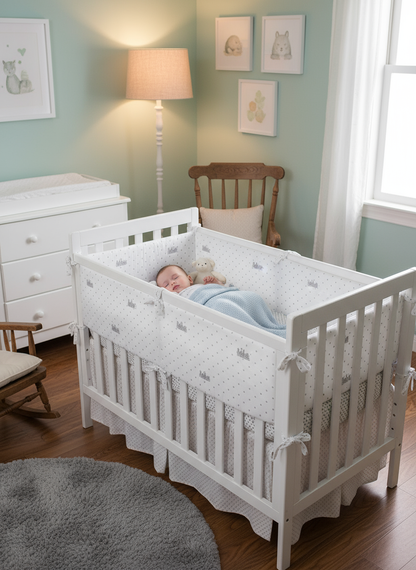 Bébé dormant paisiblement avec tour de lit