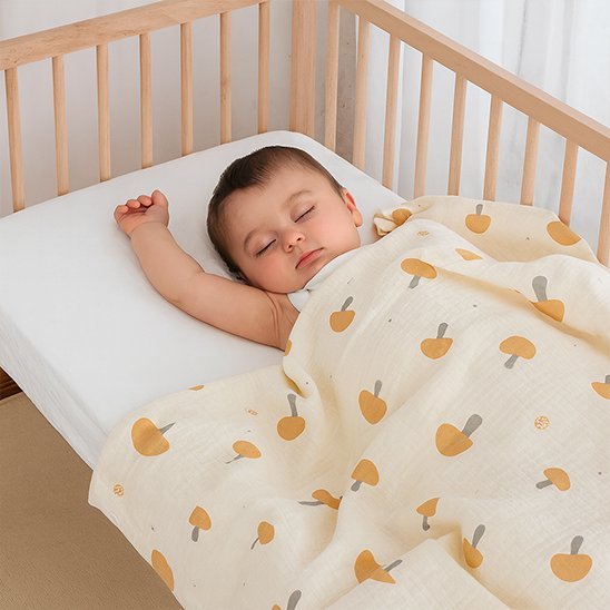 Bébé dort avec couverture image champignon 