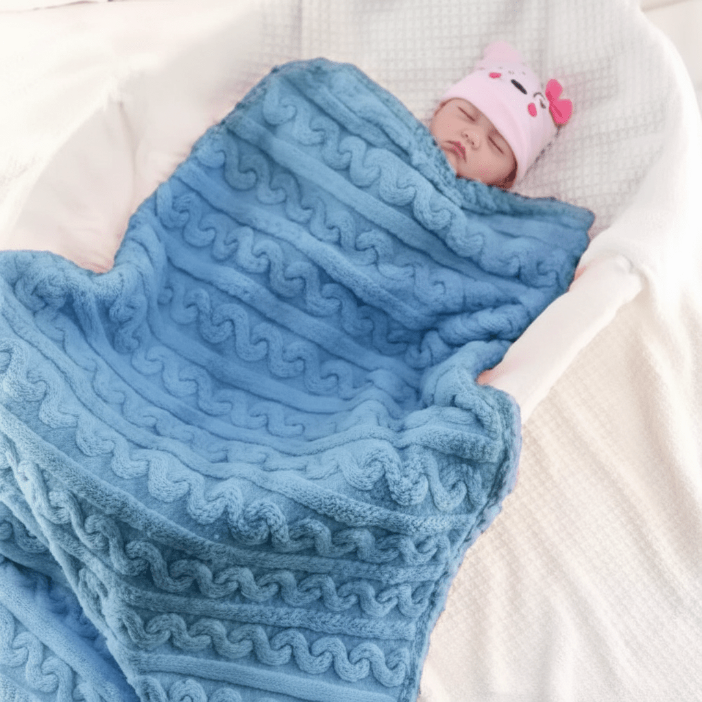 BEBE DORT AVEC ENSEMBLE COUVERTURE BEBE BLEU 