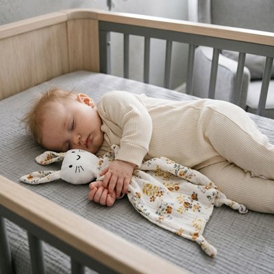 BEBE ENDORMI AVEC DOUDOU BEBE AVEC MOTIF FLEURS