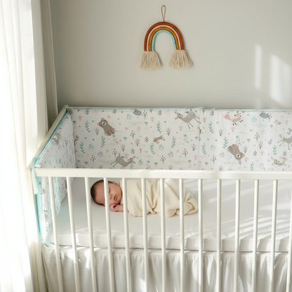 Bébé endormi avec tour lit dans chambre nordique