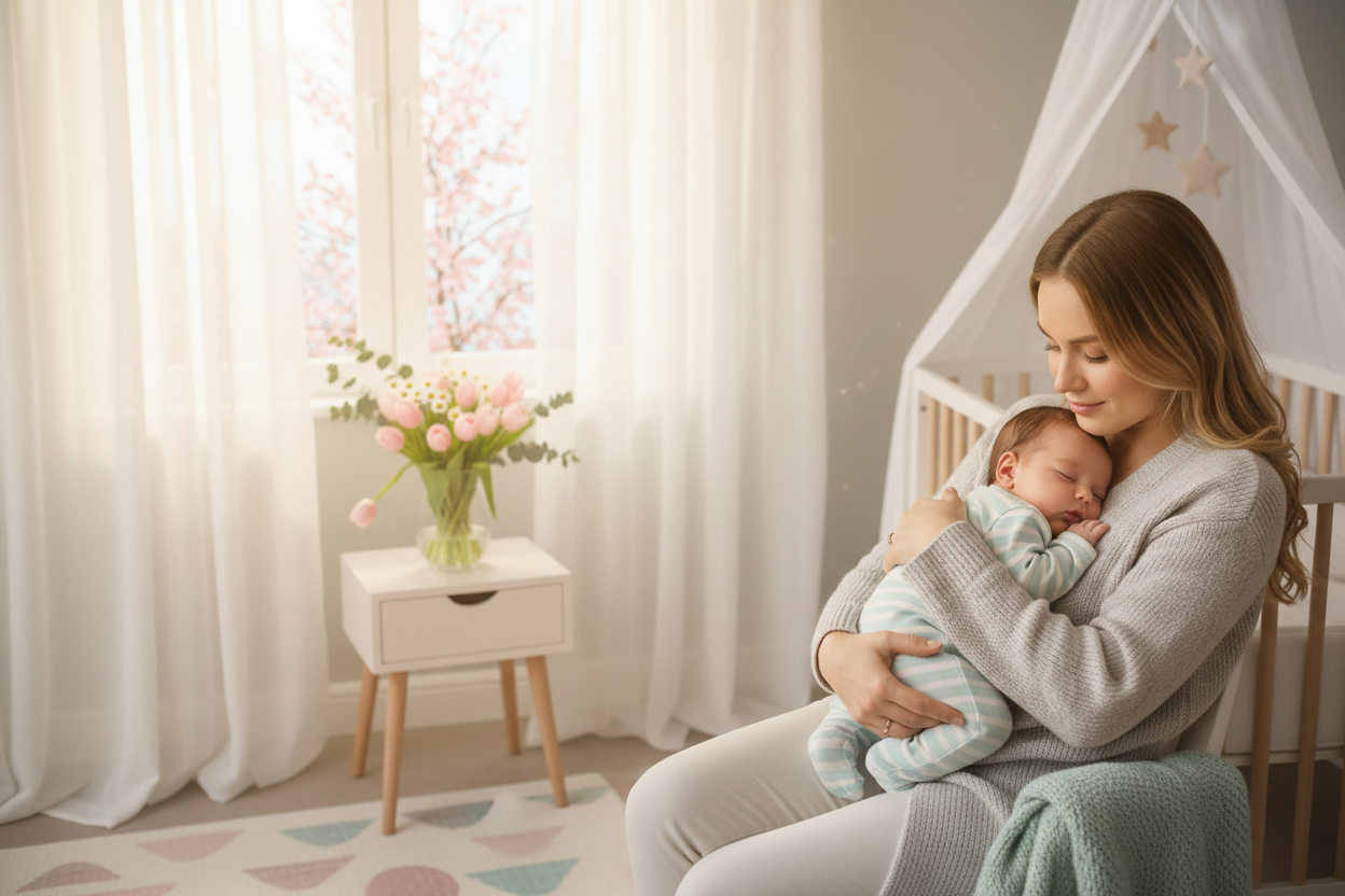 Bébé endormi dans bras maman 