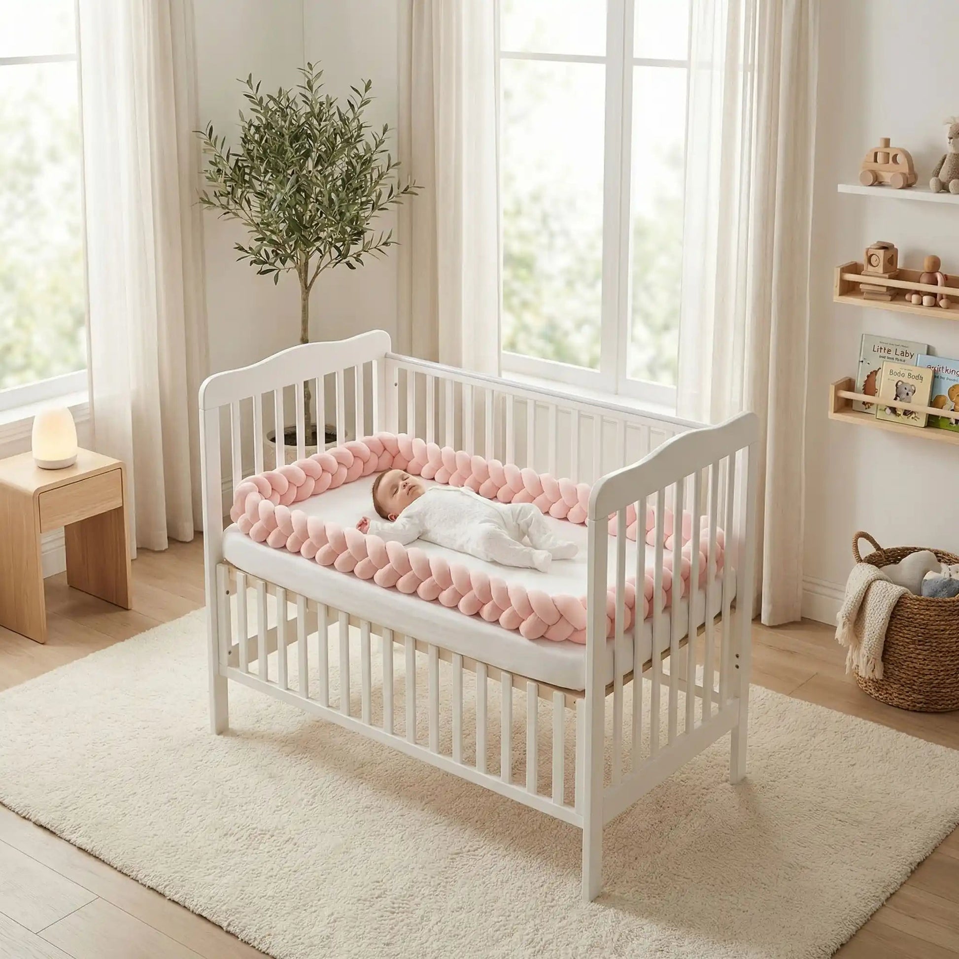 Bébé endormi et paisible avec tresse de lit pour bébé 
