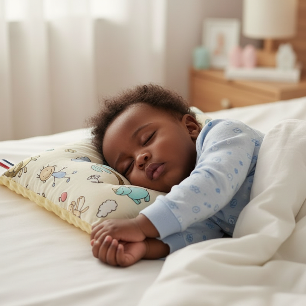 Bébé endormi sur oreiller pastel