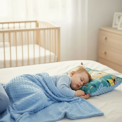 Bébé endormi sur oreiller turquoise