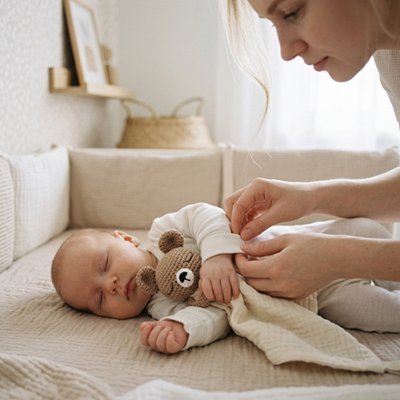 BEBE ET MAMAN CALME AVEC DOUDOU BEBE OURSON