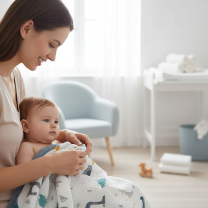 BEBE ET MAMAN JOUANT AVEC COUVERTURE BEBE DINOSAURE