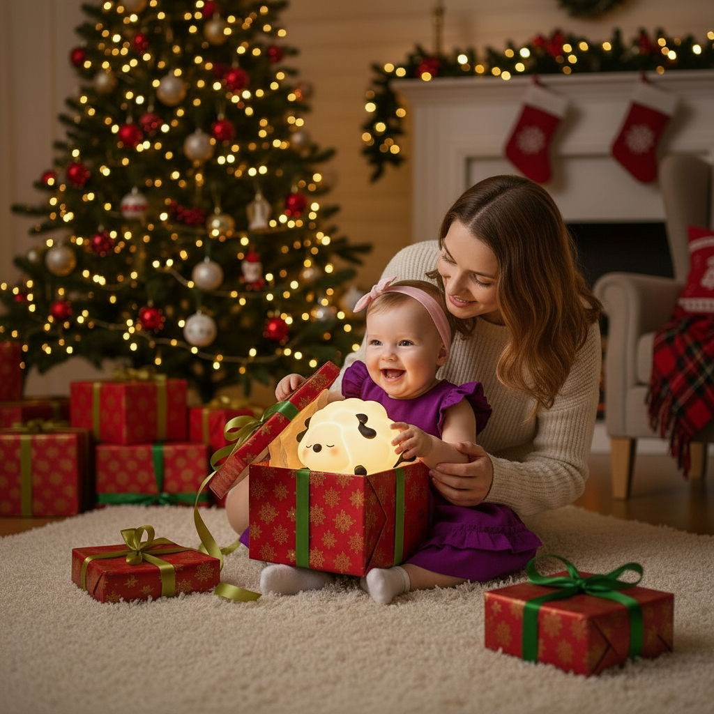 Bébé et maman Noël avec veilleuse bébé