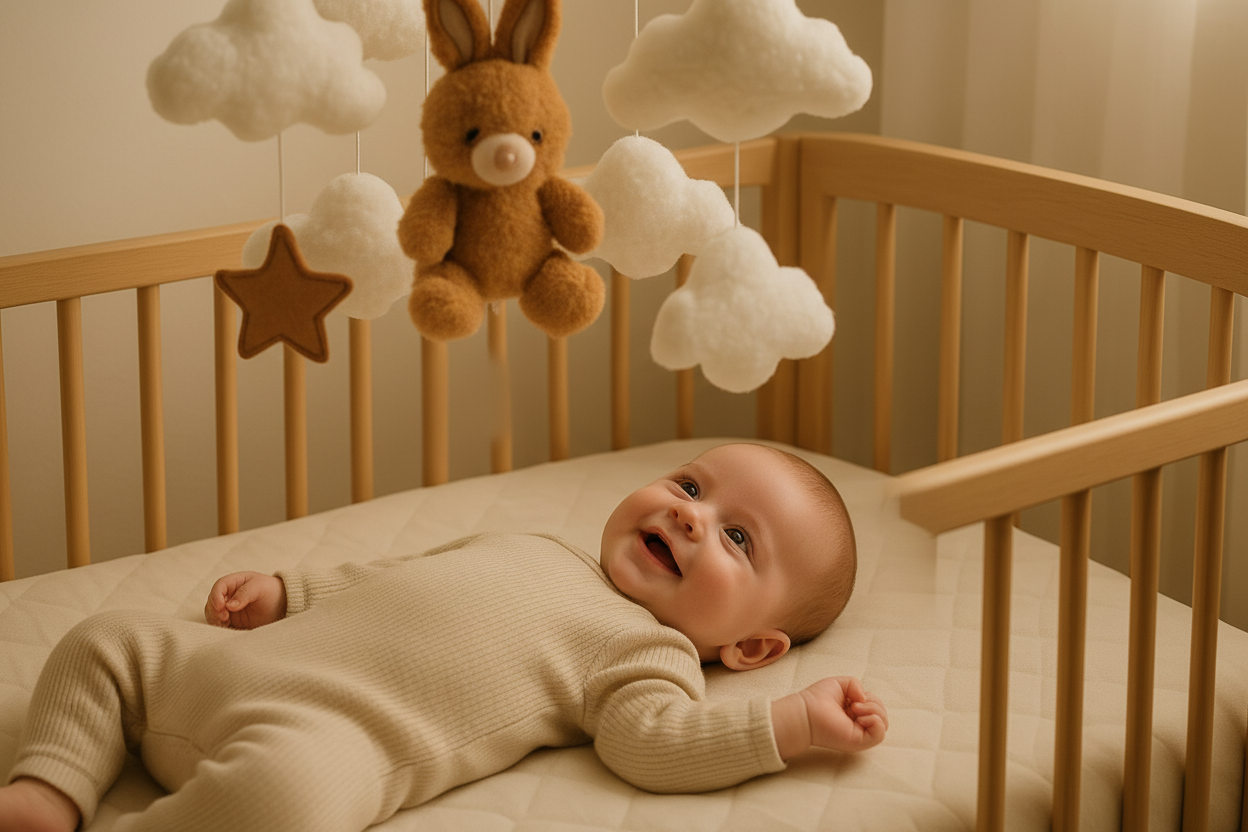 Bébé garçon souriant regardant son mobile