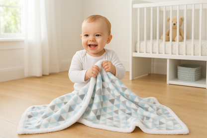 Bébé jouant avec la couverture bébé