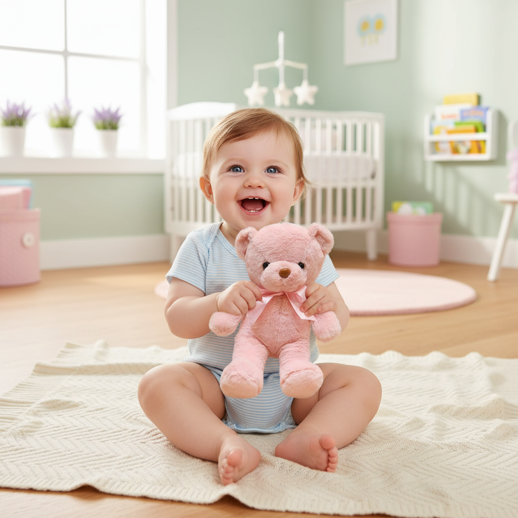 Bébé jouant avec l'ours en peluche