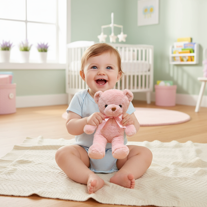 Bébé jouant avec l'ours en peluche