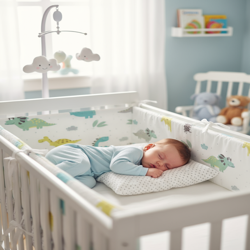 Bébé paisible avec tour de lit dinosaures