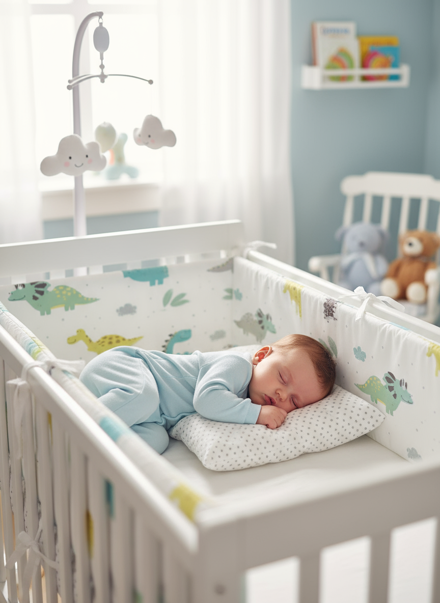 Bébé paisible avec tour de lit dinosaures