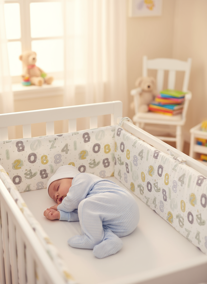 Bébé paisible avec tour de lit nombres pastels