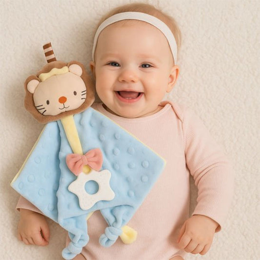 BEBE RIT AVEC DOUDOU LION BLEU 