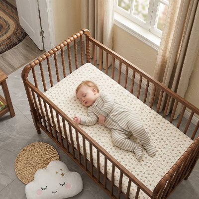 Bébé sommeil paisible avec drap housse lit bébé