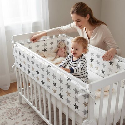 BEBE SOURIANT AVEC TOUR DE LIT BEBE GARCON DOUX
