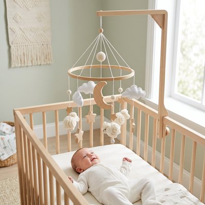 BEBE SOURIT POUR MOBILE BEBE MOUTON BLANC 