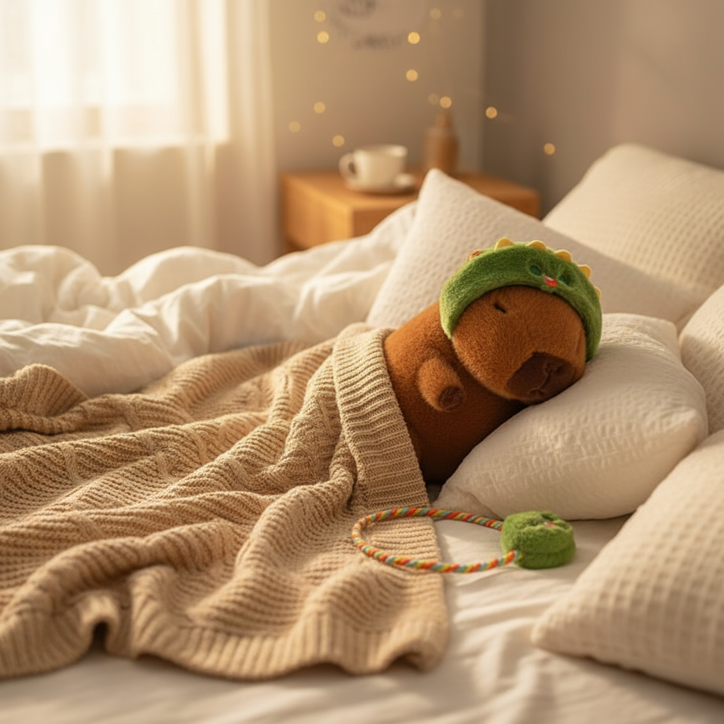 Belle mise en scène de la peluche capybara