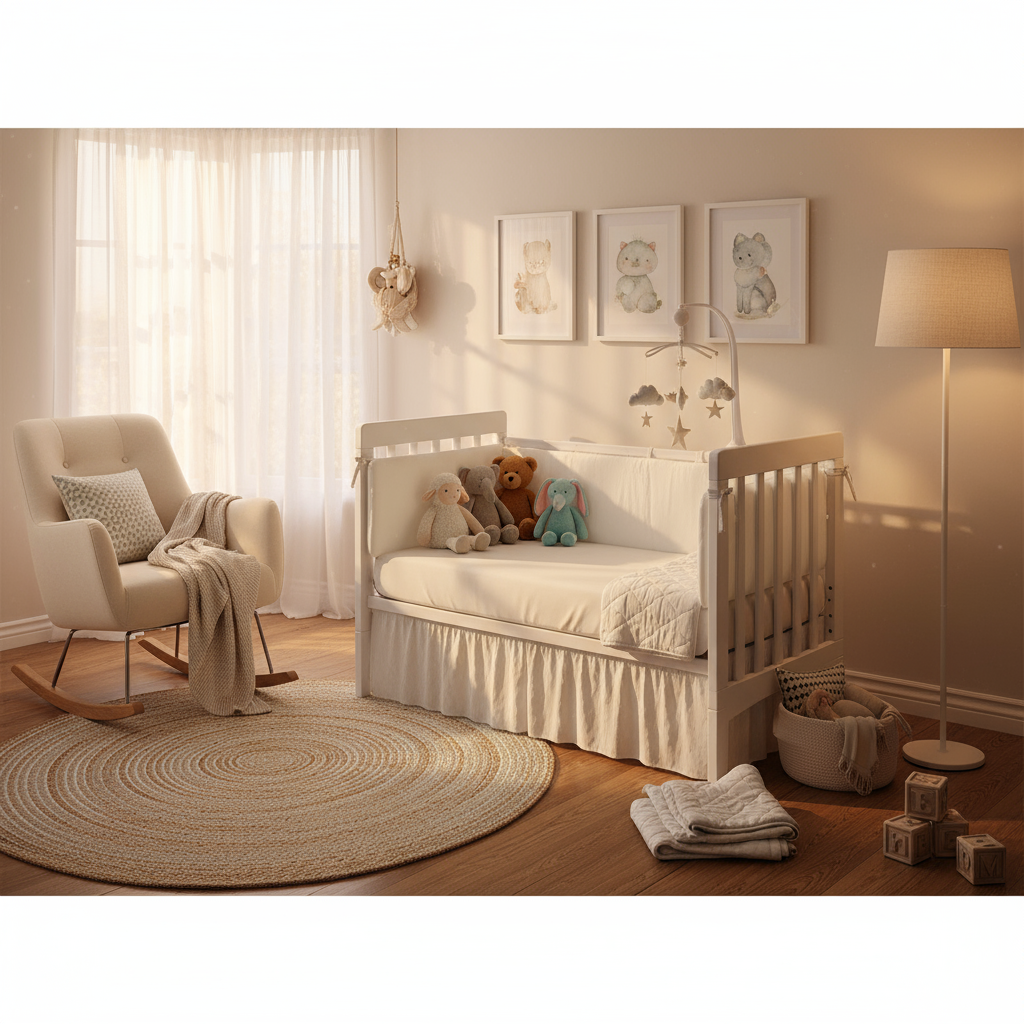 Chambre au coucher du soleil avec tour de lit blanc