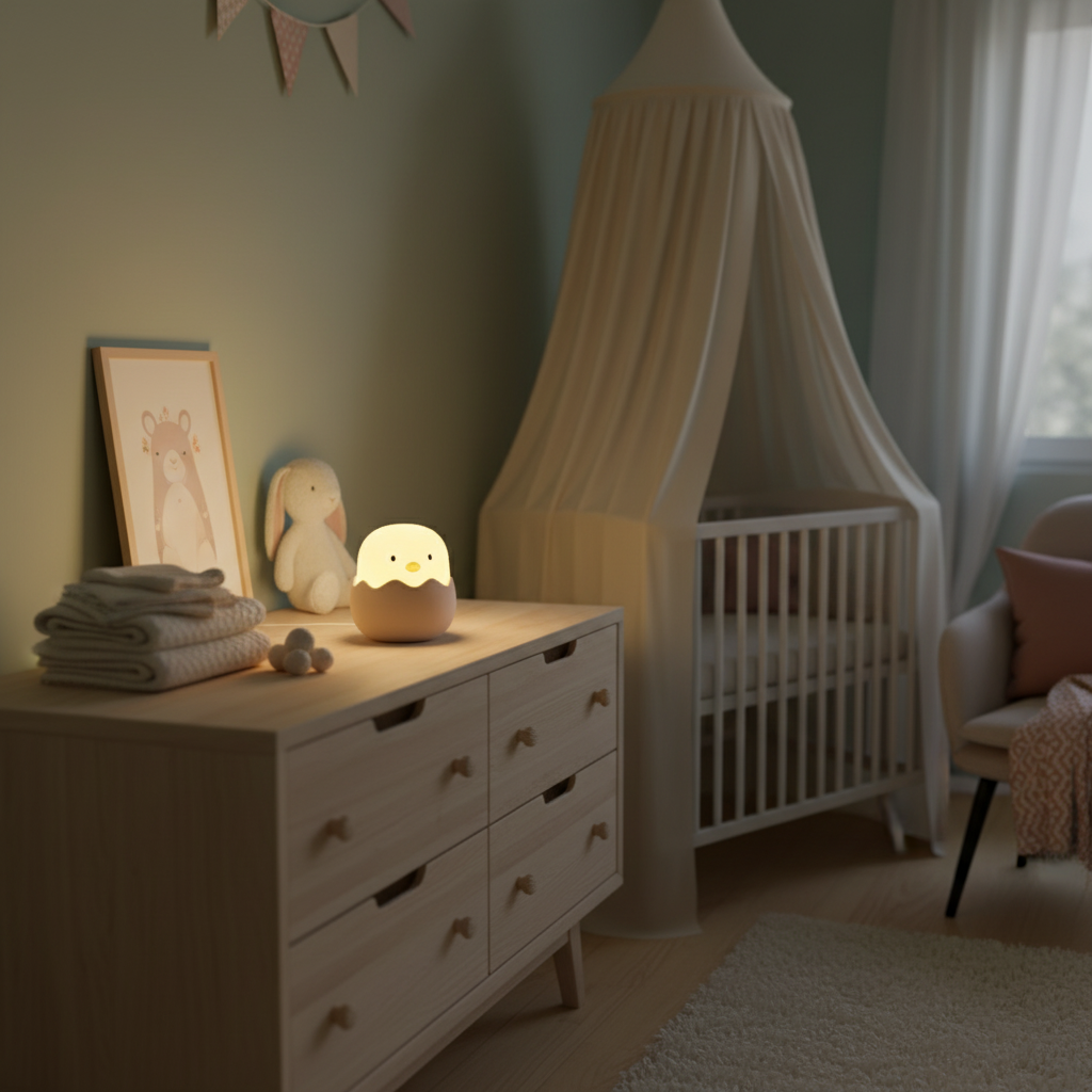 Chambre bébé sereine avec veilleuse poussin