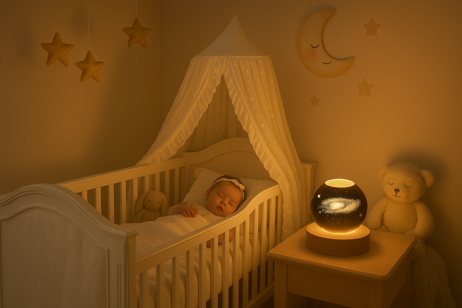 Chambre bébé avec ciel de lit élégant 