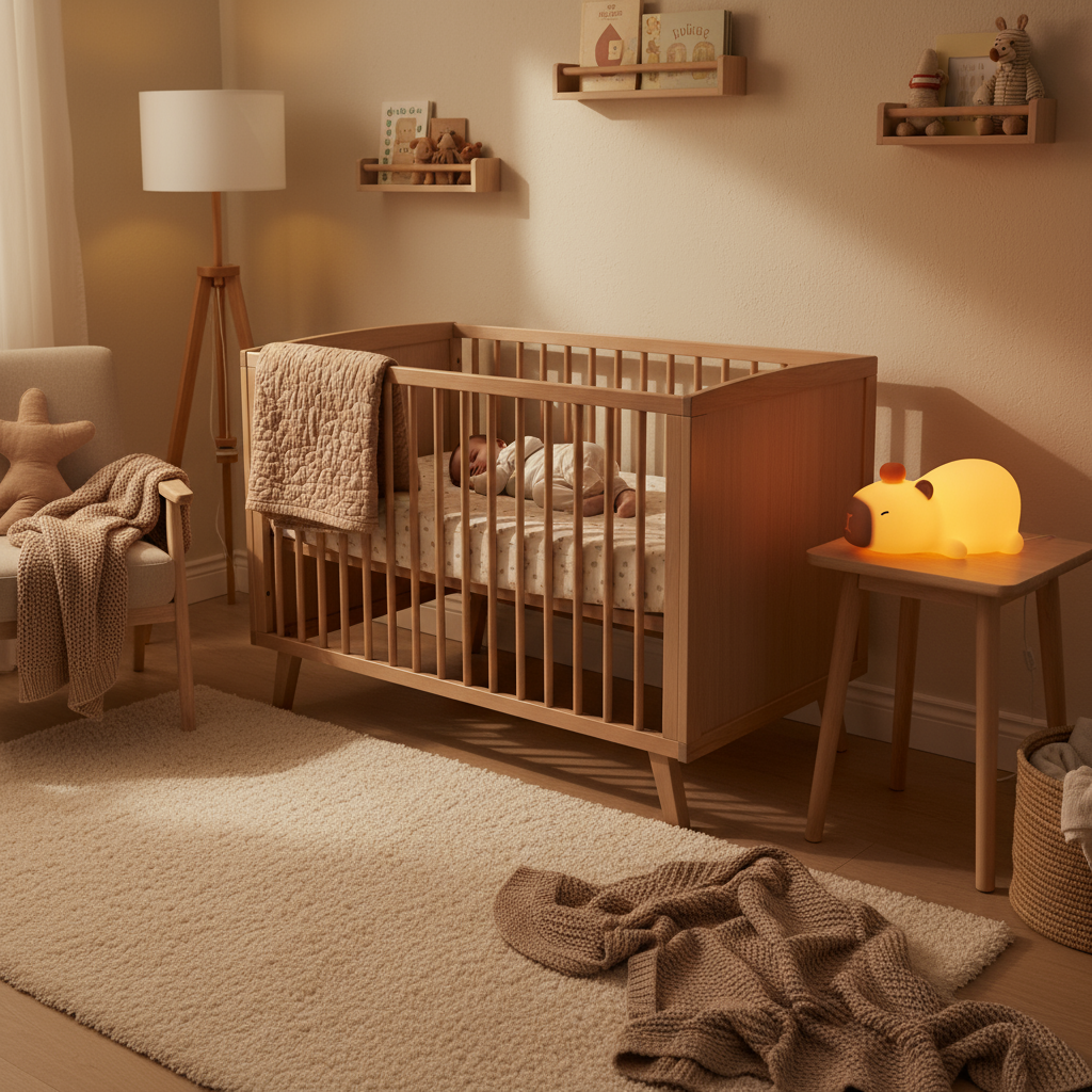 Chambre de bébé chaleureuse et douce avec veilleuse capybara